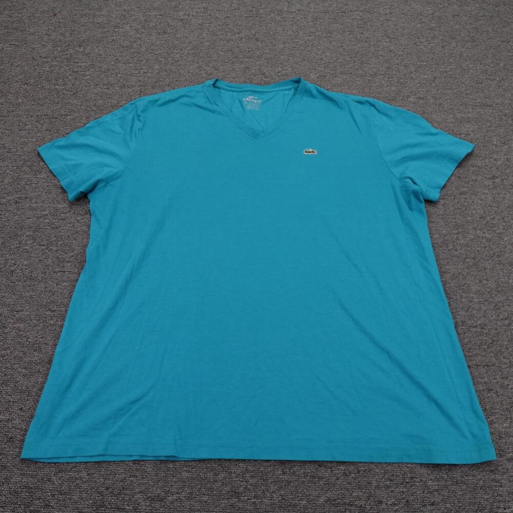 Lacoste Shirt Mens 9 Fits 2XL Blue Pima Cotton V-Neck Croc Logo Tee Peru Tagless